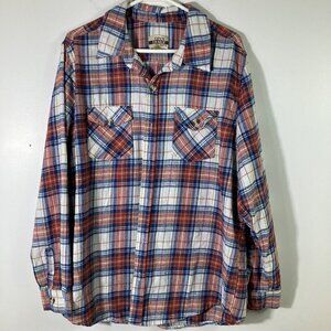 Mens Open Trails Plaid Flannel Red White Blue L Cotton Poly‎